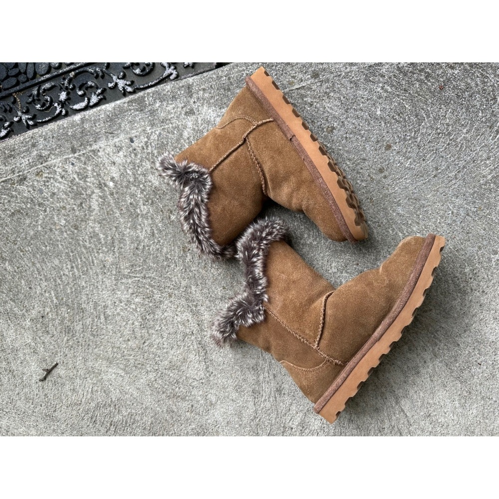 Bearpaw Suede Brown Boots Faux Fur Trim Winter Ankle Booties US 7 - Picture 5 of 9